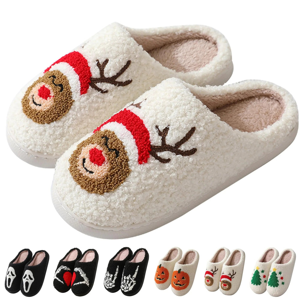 Zuiyisu Halloween Slippers for Women Men Soft Plush Fuzzy Winter holiday slippers Retro Cozy House Slippers Comfy Bedroom Christmas Slippers Indoor Outdoor Shoes MALIYAH